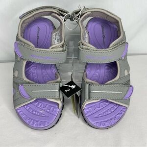 NWT- Eddie Bauer Laura Youth Girls Sandals. Gray & Lavendar. Size 2.